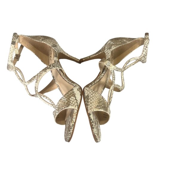 Vince Camuto Payto Gold White Leather Snake Pattern Strappy Heels Womens 8.5 39 - Picture 5 of 10